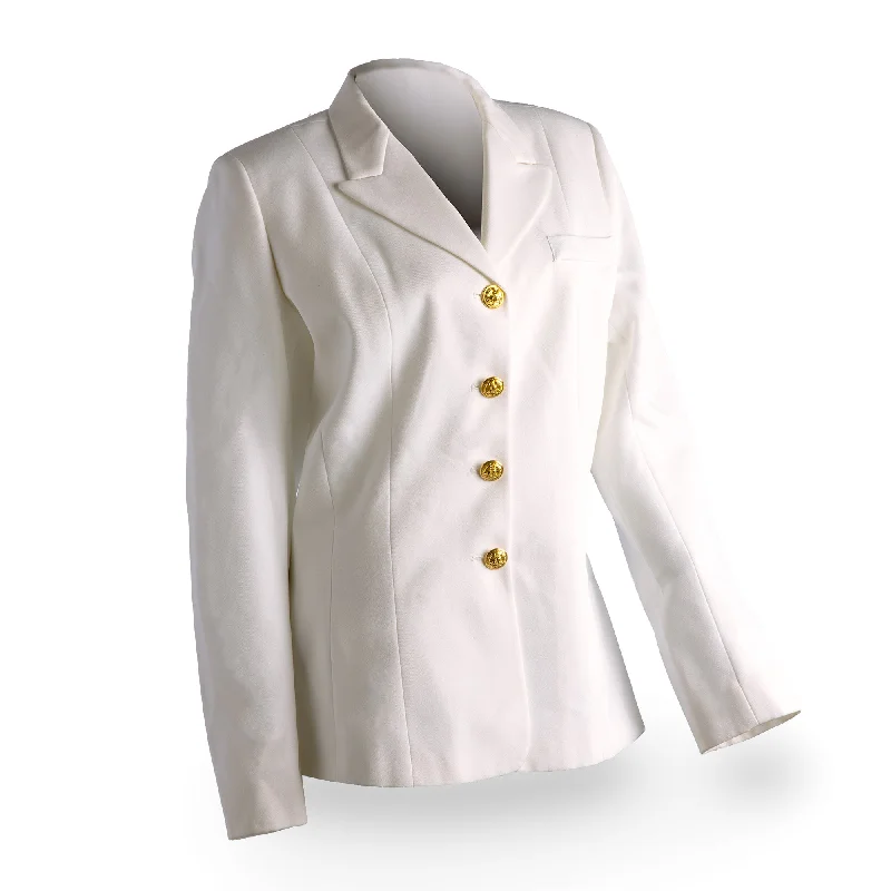 AS-IS NAVY Women's Service Dress White Jacket - Gold Buttons Front Pockets Side Pockets Patch Pockets AS-IS NAVY Women's Service Dress White Jacket - Gold Buttons Front Pockets Side Pockets Patch Pockets