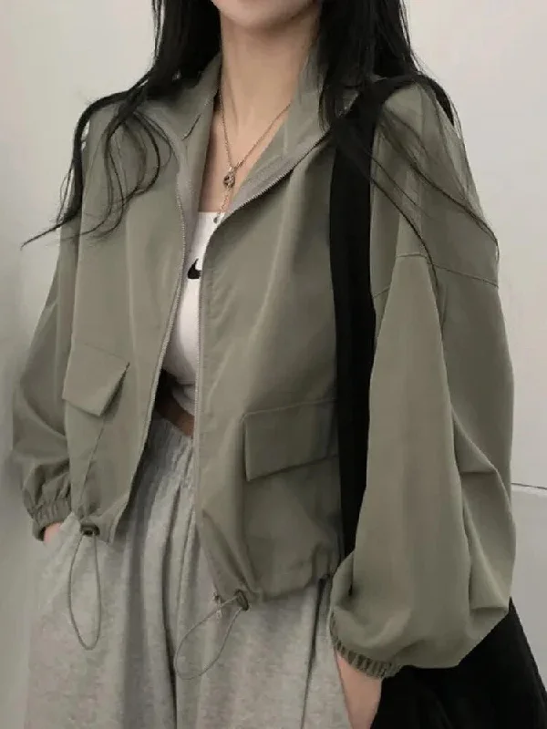Getadme-Autumn Bomber Jacket Women Vintage Short Baseball Coat Female Korean Fashion Zipper Outerwear Lady Casual Loose All-Match Jacket Zippered Jacket Buttoned Jacket Snapped Jacket Getadme-Autumn Bomber Jacket Women Vintage Short Baseball Coat Female Korean Fashion Zipper Outerwear Lady Casual Loose All-Match Jacket Zippered Jacket Buttoned Jacket Snapped Jacket