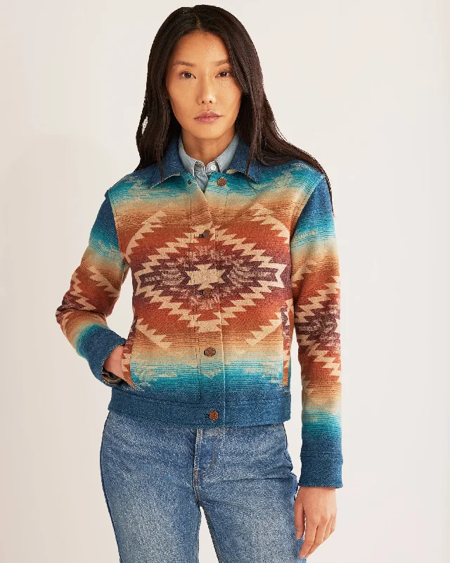 Canyon Wool Jacket<br>Turquoise Pagosa Springs Print Jacket Jacquard Jacket Patchwork Jacket Canyon Wool Jacket<br>Turquoise Pagosa Springs Print Jacket Jacquard Jacket Patchwork Jacket