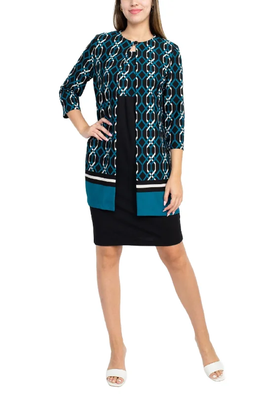 Danny & Nicole Scoop Neck Sleeveless Zipper Back Multi Print Crepe Dress with Matching Jacket Front Pockets Side Pockets Patch Pockets Danny & Nicole Scoop Neck Sleeveless Zipper Back Multi Print Crepe Dress with Matching Jacket Front Pockets Side Pockets Patch Pockets