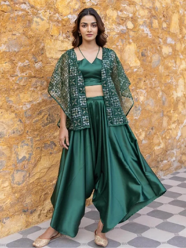 Green Satin Coord Set with Embellished Organza Jacket Collared Jacket Crew Neck Jacket Turtle Neck Jacket Green Satin Coord Set with Embellished Organza Jacket Collared Jacket Crew Neck Jacket Turtle Neck Jacket