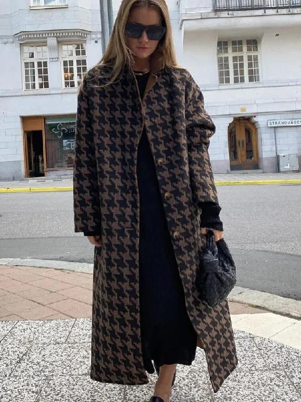 Houndstooth Printed Long Coat Winter Women Woolen Lapel Single Breasted Fashion Jacket Female Long Sleeve Autumn Outerwear 2023 Jacket Blazer Coat Houndstooth Printed Long Coat Winter Women Woolen Lapel Single Breasted Fashion Jacket Female Long Sleeve Autumn Outerwear 2023 Jacket Blazer Coat