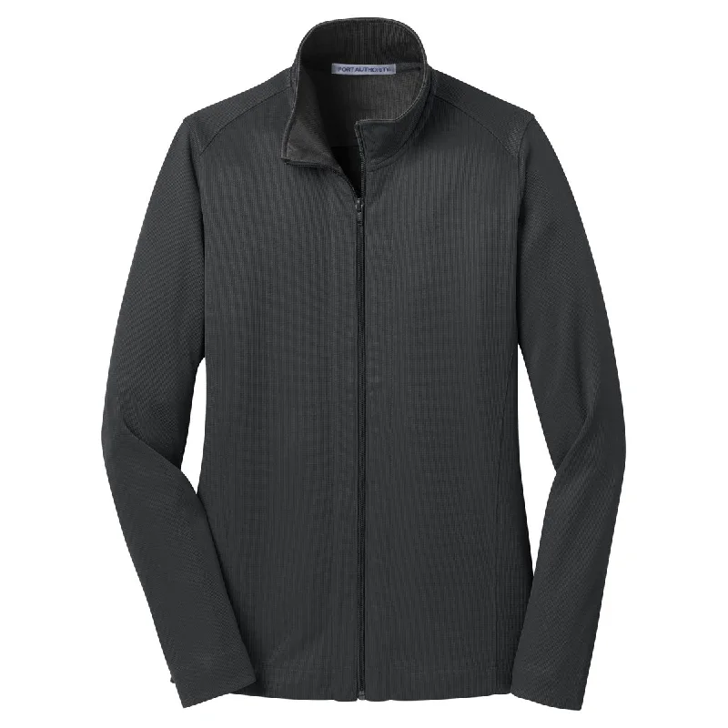 Port Authority Women's Iron Grey/Black Vertical Texture Full-Zip Jacket Denim Fabric Leather Fabric Suede Fabric Port Authority Women's Iron Grey/Black Vertical Texture Full-Zip Jacket Denim Fabric Leather Fabric Suede Fabric