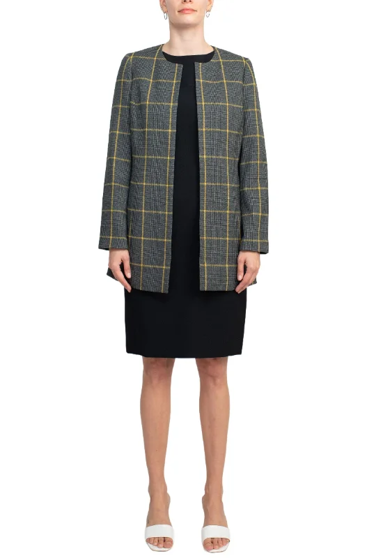 Le Suit Boat Neck Sleeveless Zipper Back Crepe Dress with Crew Neck Long Sleeve Large Windowpane Pattern Jacket (Two Piece Set) Denim Jacket Leather Jacket Suede Jacket Le Suit Boat Neck Sleeveless Zipper Back Crepe Dress with Crew Neck Long Sleeve Large Windowpane Pattern Jacket (Two Piece Set) Denim Jacket Leather Jacket Suede Jacket