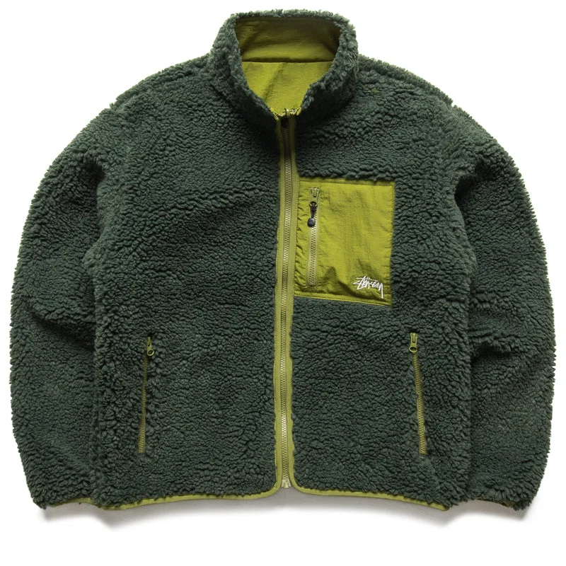 Stussy Sherpa Reversible Jacket - Dark Green Cotton Jacket Linen Jacket Terry Jacket Stussy Sherpa Reversible Jacket - Dark Green Cotton Jacket Linen Jacket Terry Jacket