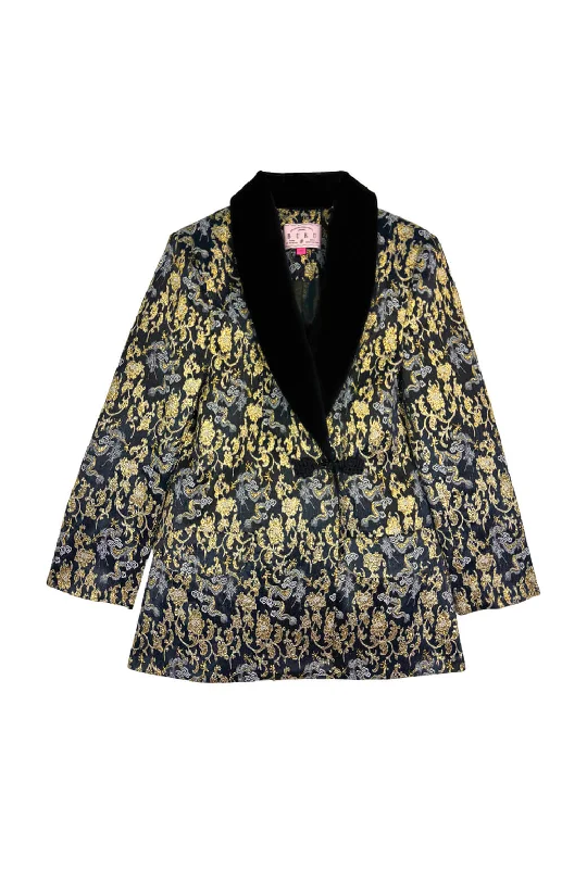 BURU x Pappy & Co. - The Smoking Jacket - Dragon Brocade Front Pockets Side Pockets Patch Pockets BURU x Pappy & Co. - The Smoking Jacket - Dragon Brocade Front Pockets Side Pockets Patch Pockets