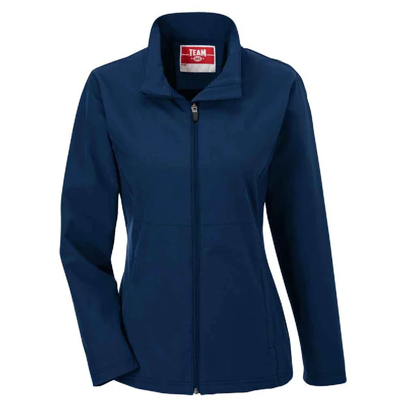 Team 365 Women's Sport Dark Navy Leader Soft Shell Jacket A-Line Jacket Boat Neck Shawl Collar Team 365 Women's Sport Dark Navy Leader Soft Shell Jacket A-Line Jacket Boat Neck Shawl Collar