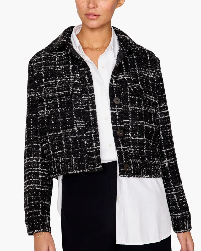 TWEED CROPPED JACKET IN BLACK/WHITE Print Jacket Jacquard Jacket Embroidered Jacket TWEED CROPPED JACKET IN BLACK/WHITE Print Jacket Jacquard Jacket Embroidered Jacket