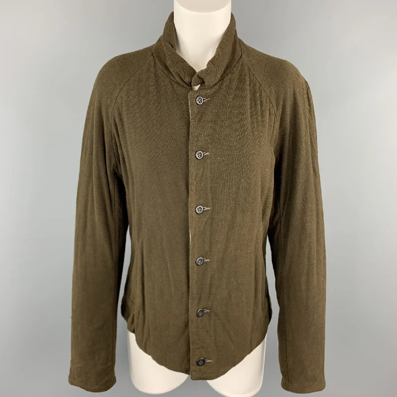 VOLGA VOLGA Size S Olive & Gray Textured Wool / Cotton Jersey Jacket Faux Fur Jacket Real Fur Jacket Shearling Jacket VOLGA VOLGA Size S Olive & Gray Textured Wool / Cotton Jersey Jacket Faux Fur Jacket Real Fur Jacket Shearling Jacket