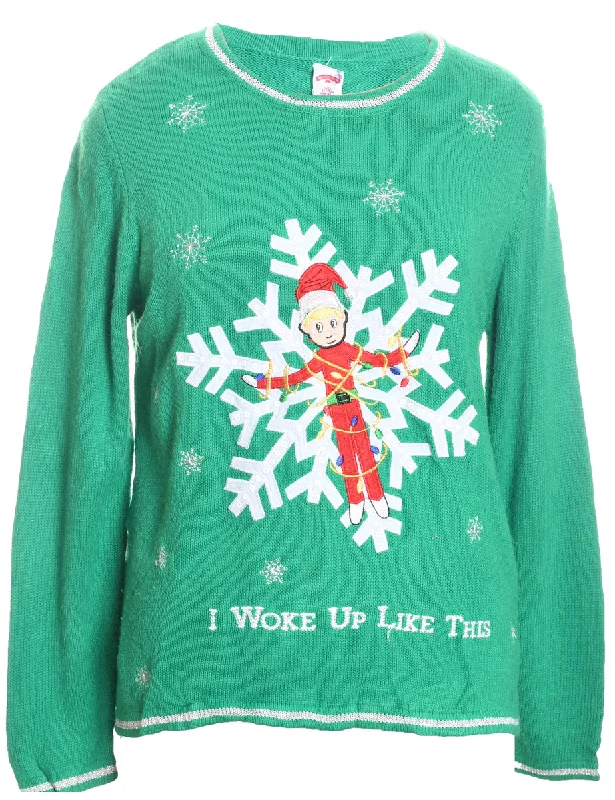 Green Knit Christmas Jumper - L Nylon Fabric Polyester Fabric Spandex Fabric