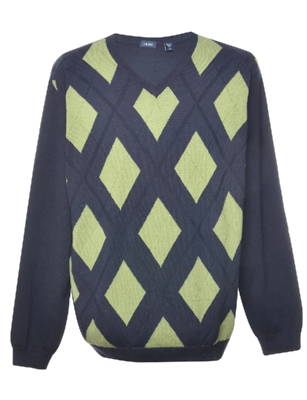 Izod Argyle Jumper - L Front Pockets Side Pockets Patch Pockets