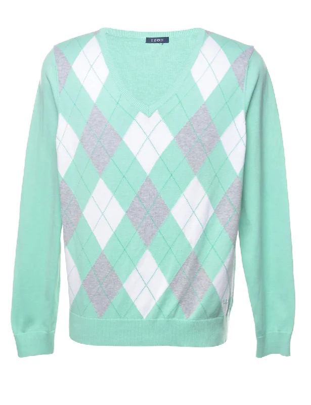 Izod Argyle Jumper - M Wool Fabric Cashmere Fabric Tweed Fabric