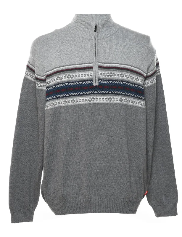 Izod Quarter Zip Nordic Jumper - L Zippered Buttoned Snapped