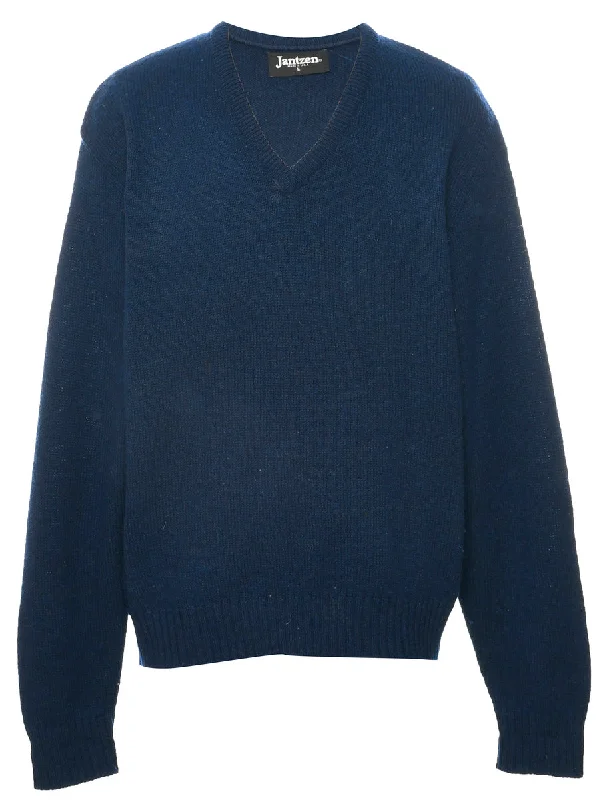 Jantzen Navy Jumper - L Cashmere Blend Cotton Blend Poly Blend