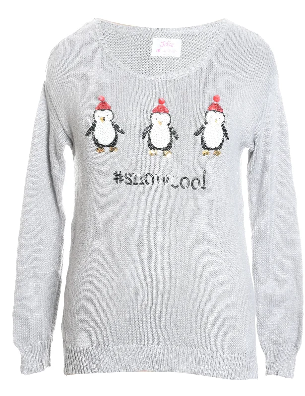 Penquin Christmas Jumper - M Toggled Drawstring Belted