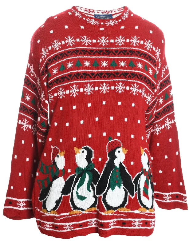 Red Nordic Jumper - L Casual Formal Business