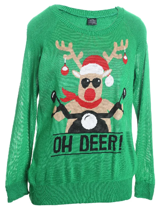 Reindeer Christmas Jumper - L Velvet Chenille Corduroy