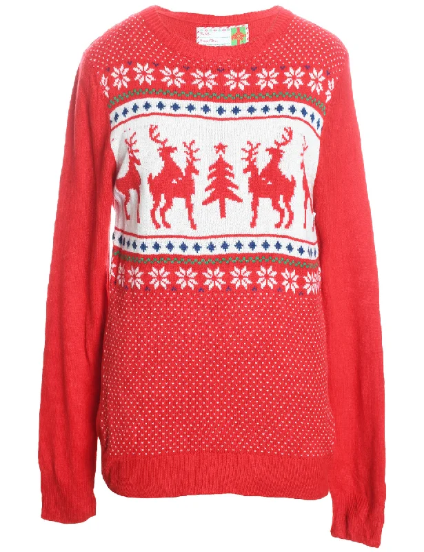 Reindeer Design Knit Nordic Christmas Jumper - S Terry Blend Velvet Blend Canvas Blend Reindeer Design Knit Nordic Christmas Jumper - S Terry Blend Velvet Blend Canvas Blend
