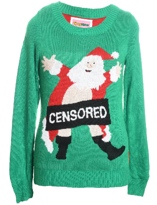 Santa Claus Christmas Jumper - M Zippered Buttoned Snapped
