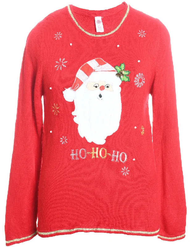 Santa Claus Christmas Jumper - M Lace Blend Ribbed Blend Corduroy Blend