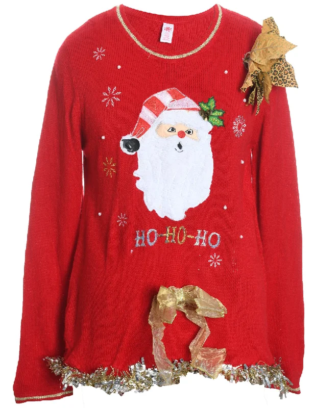 Santa Claus Design Embroidered Knit Christmas Jumper - L Iron Safe Non-Iron Wrinkle Free Santa Claus Design Embroidered Knit Christmas Jumper - L Iron Safe Non-Iron Wrinkle Free