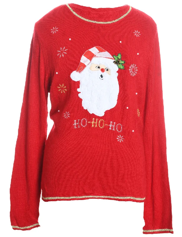 Santa Claus Design Red Embroidered Christmas Jumper - L Lace Blend Ribbed Blend Corduroy Blend Santa Claus Design Red Embroidered Christmas Jumper - L Lace Blend Ribbed Blend Corduroy Blend