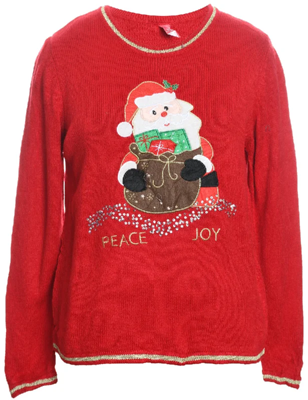 Santa Claus Design Red Embroidered Christmas Jumper - S Graphic Sweater Embroidered Appliqued Santa Claus Design Red Embroidered Christmas Jumper - S Graphic Sweater Embroidered Appliqued