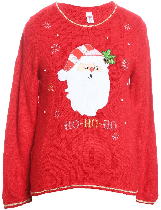 Santa Claus Design Red Knit Christmas Jumper - S Zippered Front Buttoned Front Snap Front