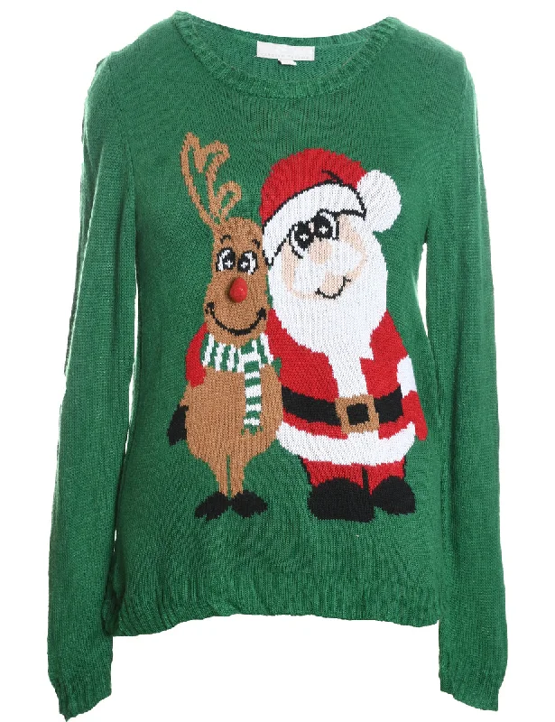 Santa Claus & Reindeer Christmas Jumper - L Faux Fur Fabric Real Fur Fabric Shearling Fabric Santa Claus & Reindeer Christmas Jumper - L Faux Fur Fabric Real Fur Fabric Shearling Fabric