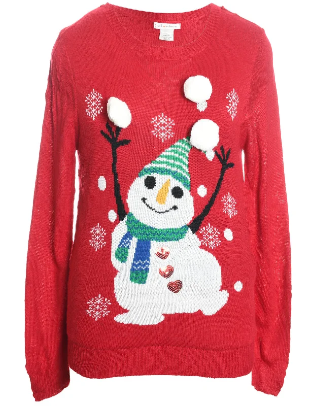 Snowman Christmas Jumper - M Velvet Chenille Corduroy