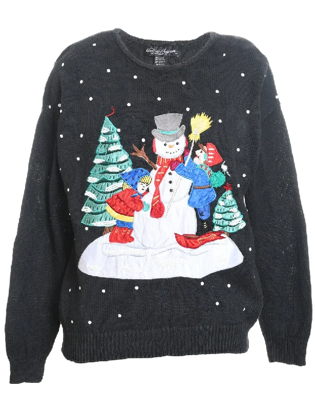 Snowman Christmas Jumper - M Silk Blend Satin Velvet