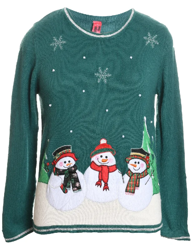 Snowman Christmas Jumper - M Handmade Hand-knitted Hand-woven