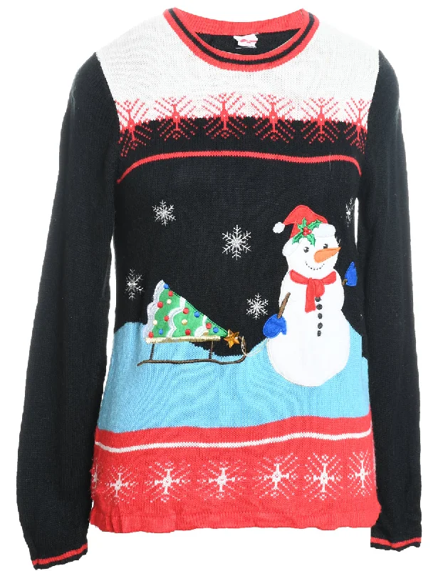 Snowman Design Black Knit Christmas Jumper - S Anti-Pilling Anti-Shrink Durable