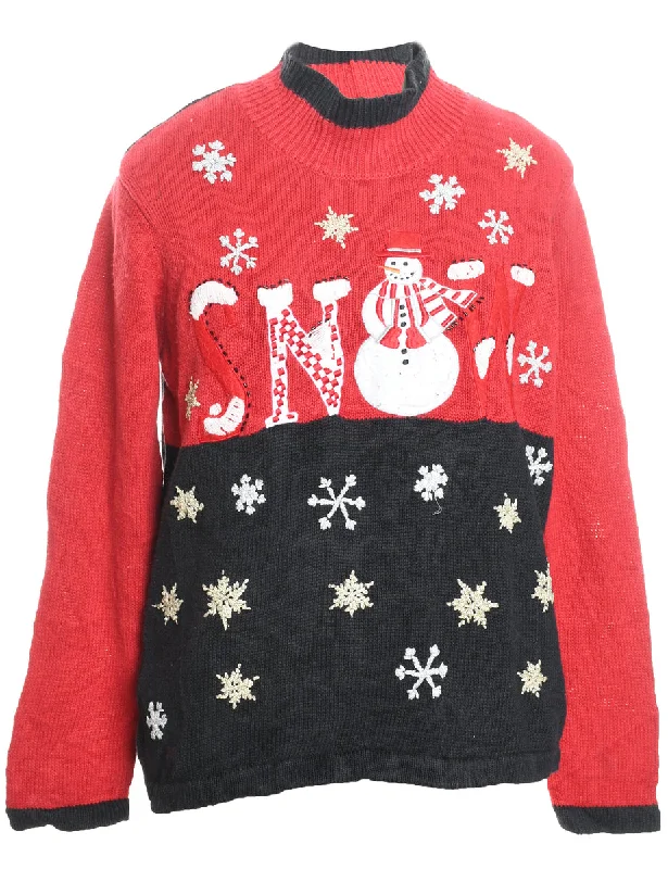 Snowman Design Black & Red Christmas Jumper - L Cotton Fabric Linen Fabric Terry Fabric Snowman Design Black & Red Christmas Jumper - L Cotton Fabric Linen Fabric Terry Fabric
