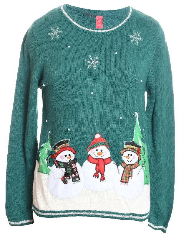 Snowman Design Green Knit Christmas Jumper - S Chenille Fabric Brocade Fabric Lace Fabric Snowman Design Green Knit Christmas Jumper - S Chenille Fabric Brocade Fabric Lace Fabric