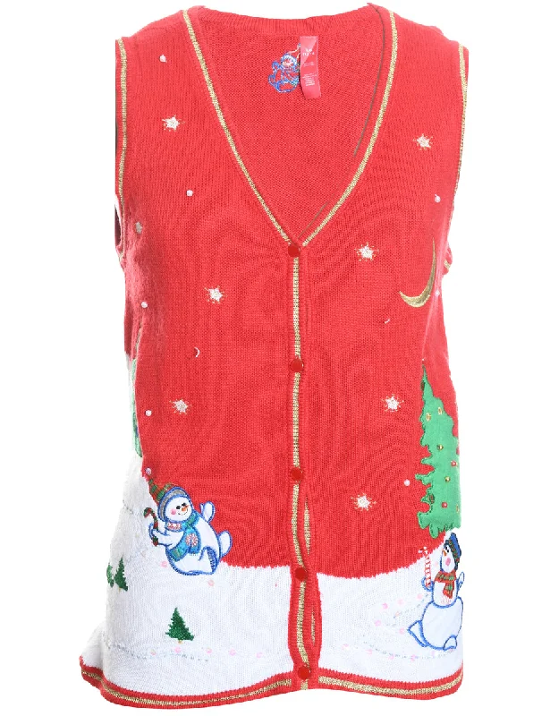 Snowman Design Knit Christmas Jumper - S Transparent Opaque Sheer