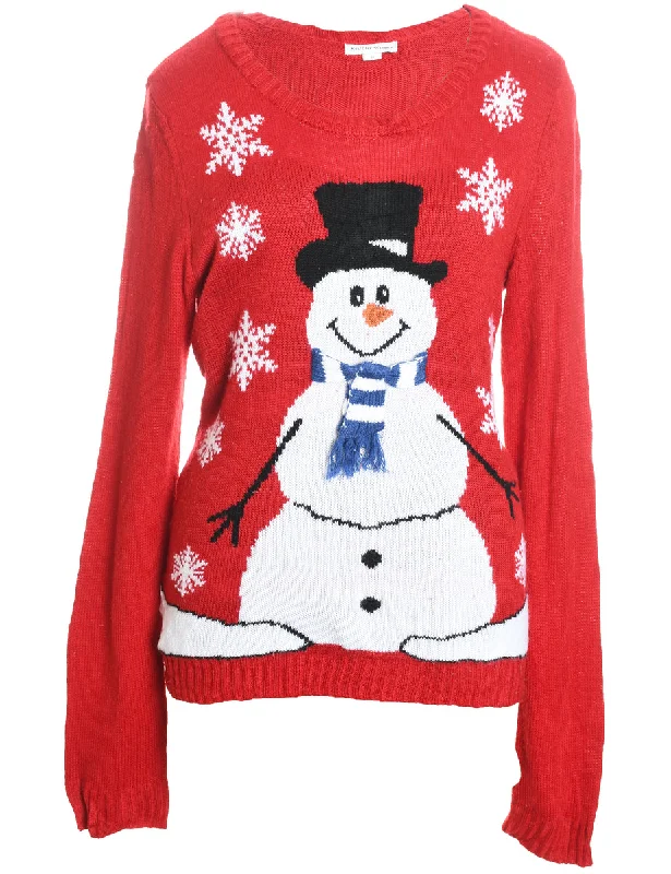 Snowman Design Red Knit Christmas Jumper - XL Lace Blend Ribbed Blend Corduroy Blend Snowman Design Red Knit Christmas Jumper - XL Lace Blend Ribbed Blend Corduroy Blend