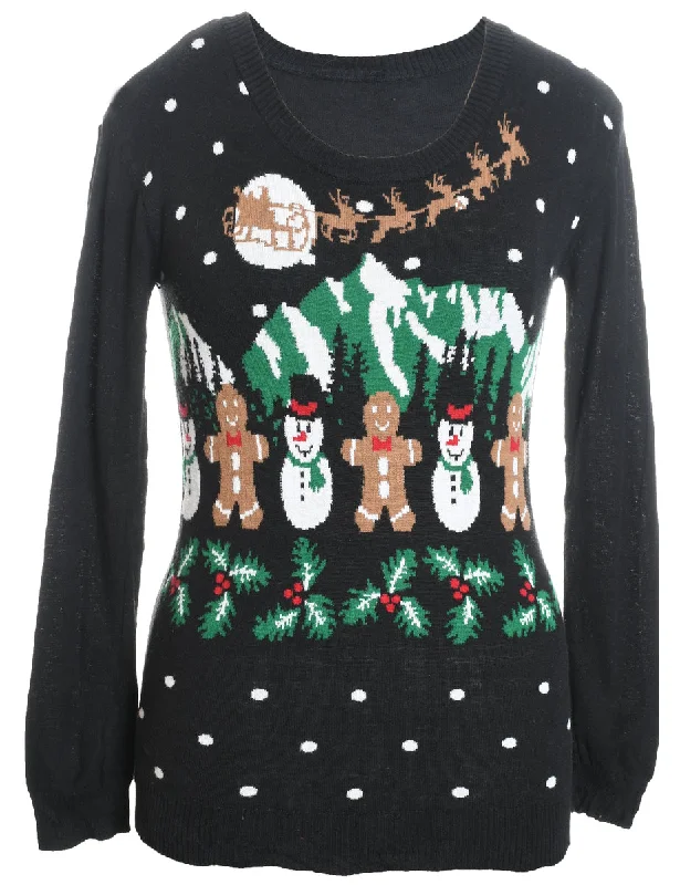 Snowman & Gingerbread Design Knit Christmas Jumper - S Slim Fit Regular Fit Oversized Snowman & Gingerbread Design Knit Christmas Jumper - S Slim Fit Regular Fit Oversized