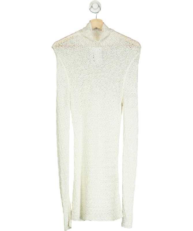 Totême White High-neck Crochet-knit Jumper UK S Terry Blend Velvet Blend Canvas Blend