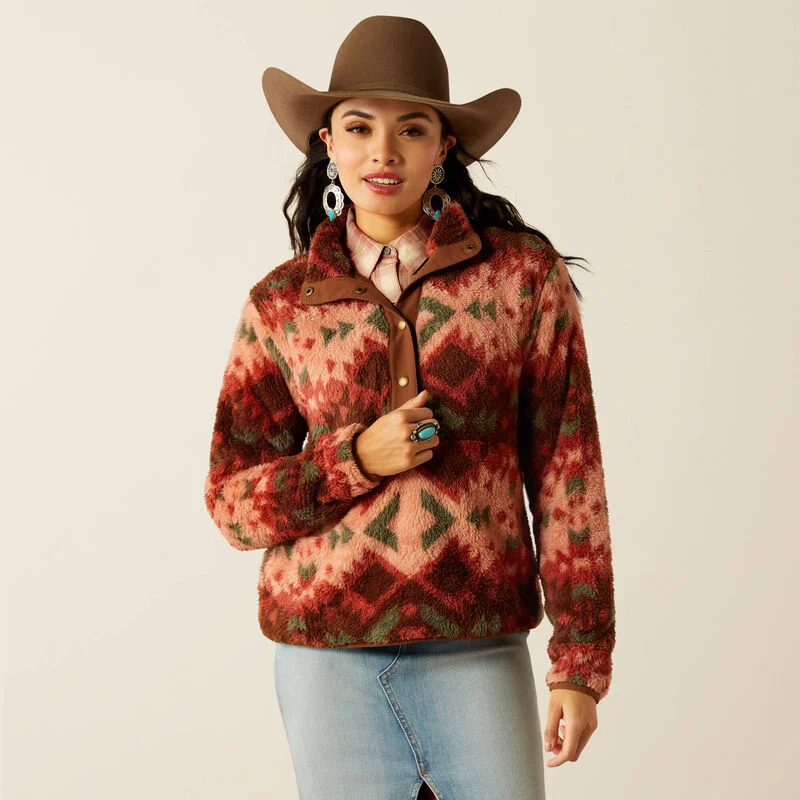 Ariat Women's Plainsview Print Berber Snap Front Pullover Sweatshirt 10053942 Hoodie with Embroidery Detailed Premium Ariat Women's Plainsview Print Berber Snap Front Pullover Sweatshirt 10053942 Hoodie with Embroidery Detailed Premium