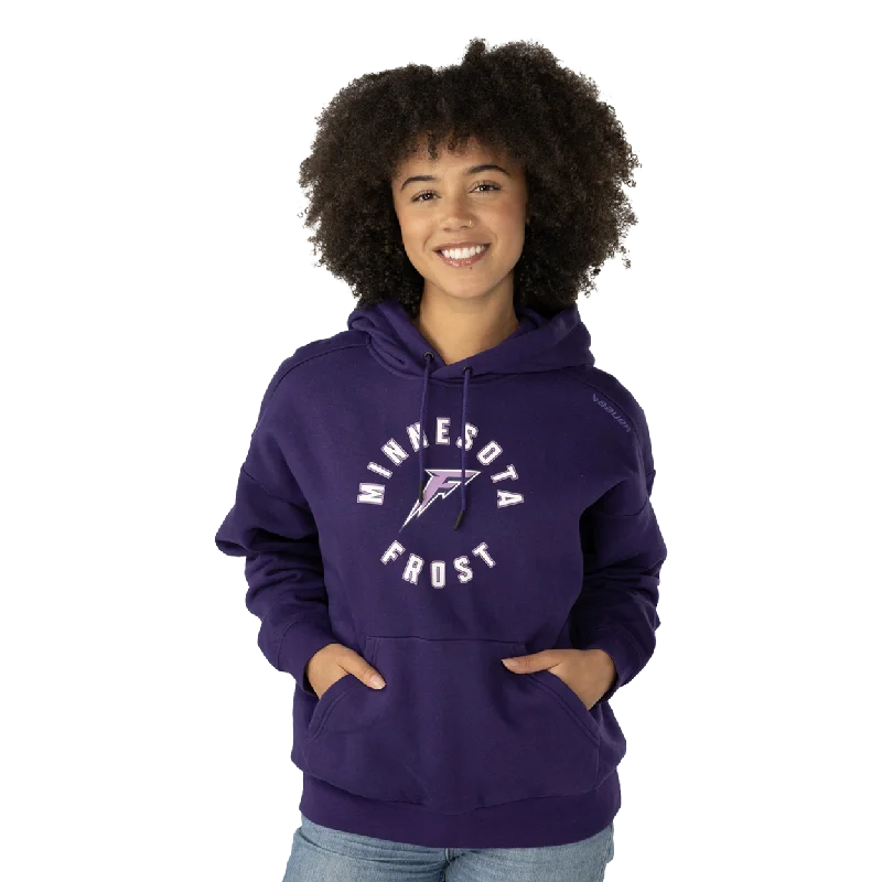 BAUER PWHL TEAM ULTIMATE HOODIE WOMENS MINNESOTA FROST Hoodie with Tied Waist Feminine Flattering BAUER PWHL TEAM ULTIMATE HOODIE WOMENS MINNESOTA FROST Hoodie with Tied Waist Feminine Flattering