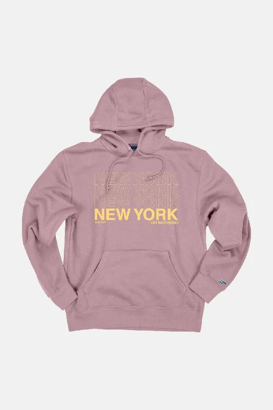New York or Nothing Hoodie Dusty Pink/Yellow Hoodie with Exposed Zipper Edgy Industrial New York or Nothing Hoodie Dusty Pink/Yellow Hoodie with Exposed Zipper Edgy Industrial