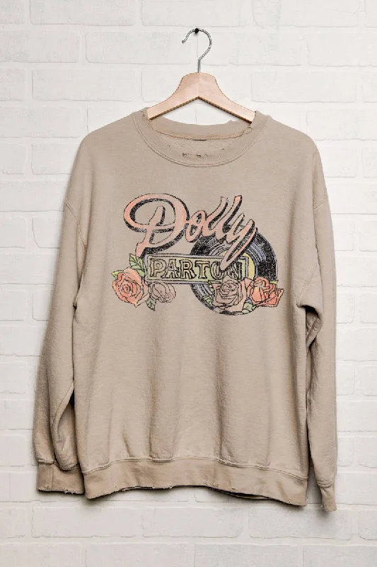 Livy Lu Dolly Parton Rose Record Thrifted Sweatshirt in Sand Hoodie with Logo Branding Identity Livy Lu Dolly Parton Rose Record Thrifted Sweatshirt in Sand Hoodie with Logo Branding Identity