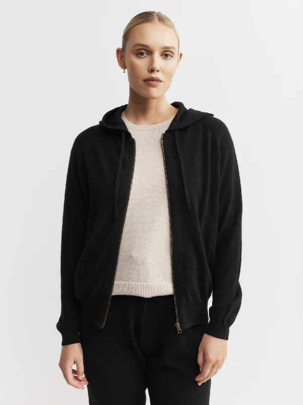 Essential Cashmere Zip Hoodie - Black Hoodie with Magnetic Closure Innovative Modern Essential Cashmere Zip Hoodie - Black Hoodie with Magnetic Closure Innovative Modern