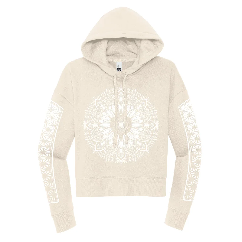 First Earth - Sunflower - Crop Hoodie - Cream/White Hoodie with Elastic Waist Stretchable Comfortable First Earth - Sunflower - Crop Hoodie - Cream/White Hoodie with Elastic Waist Stretchable Comfortable