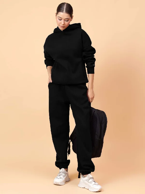 Fitkin Women Solid Black CozyCore Fleece Hoodie Hoodie with Color Block Contrast Stylish Fitkin Women Solid Black CozyCore Fleece Hoodie Hoodie with Color Block Contrast Stylish