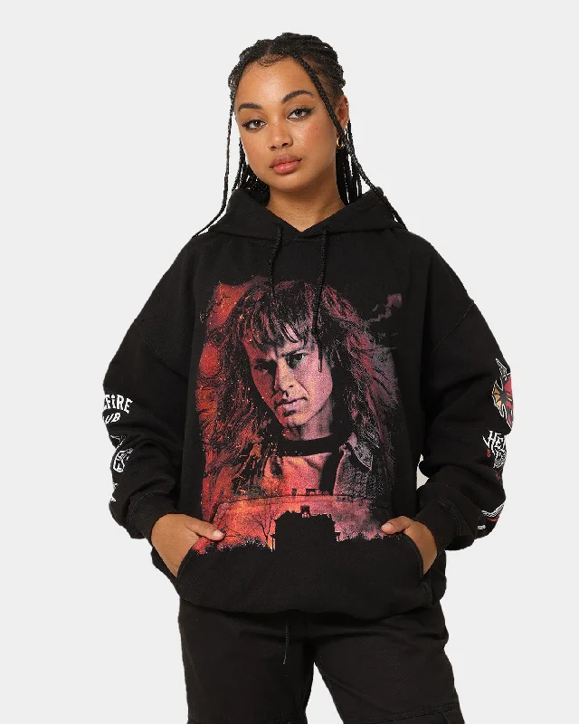 Goat Crew X Stranger Things Eddie Vintage Hoodie Black Wash Hoodie with Exposed Zipper Edgy Industrial Goat Crew X Stranger Things Eddie Vintage Hoodie Black Wash Hoodie with Exposed Zipper Edgy Industrial