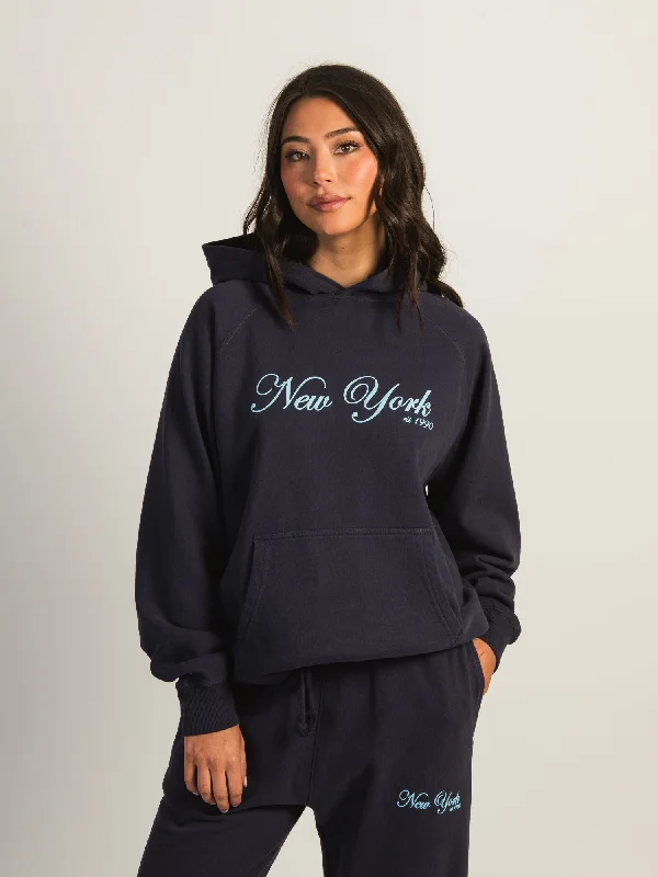 HARLOW CLOUD PRINT HOODIE - NEW YORK Hoodie with High-Low Hem Asymmetrical Trendy