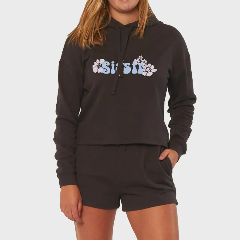 Sisstrevolution Hibiscus Heaven Womens Crop Hoodie - Charcoal Hoodie with Thumb Holes Functional Cozy Sisstrevolution Hibiscus Heaven Womens Crop Hoodie - Charcoal Hoodie with Thumb Holes Functional Cozy