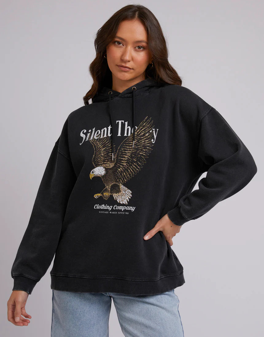 SILENT THEORY FEARLESS FLY HOODY WASHED BLACK Hoodie with Button Placket Classic Preppy SILENT THEORY FEARLESS FLY HOODY WASHED BLACK Hoodie with Button Placket Classic Preppy